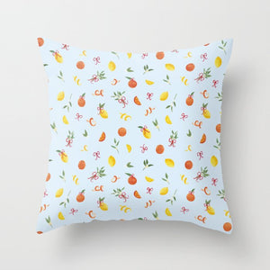 Merry Citrus - Blue Throw Pillow