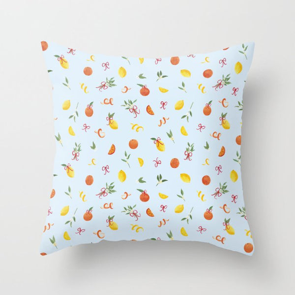 Merry Citrus - Blue Throw Pillow